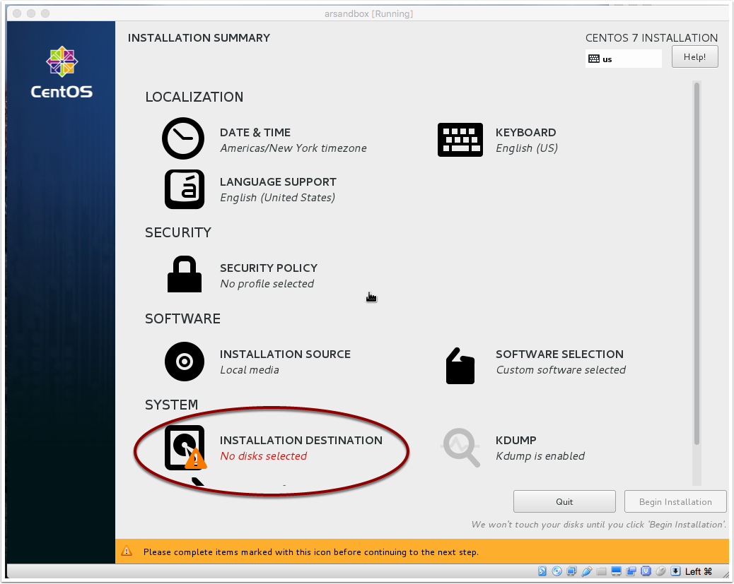 Select Installation Destination